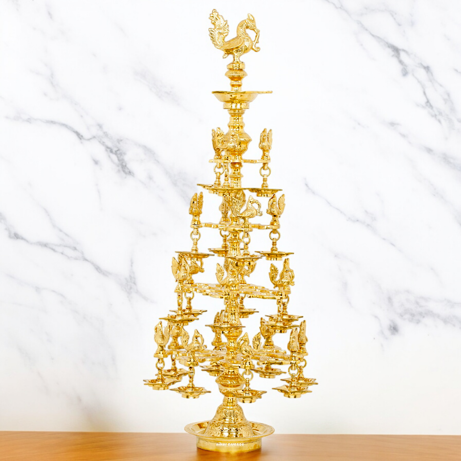 Large Pure Brass Peacock Lamp Diya - 29 inches Nikuressence