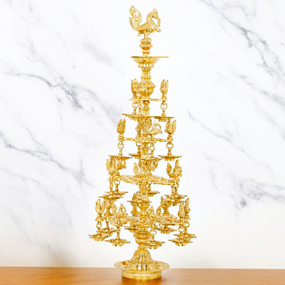 Large Pure Brass Peacock Lamp Diya - 29 inches Nikuressence