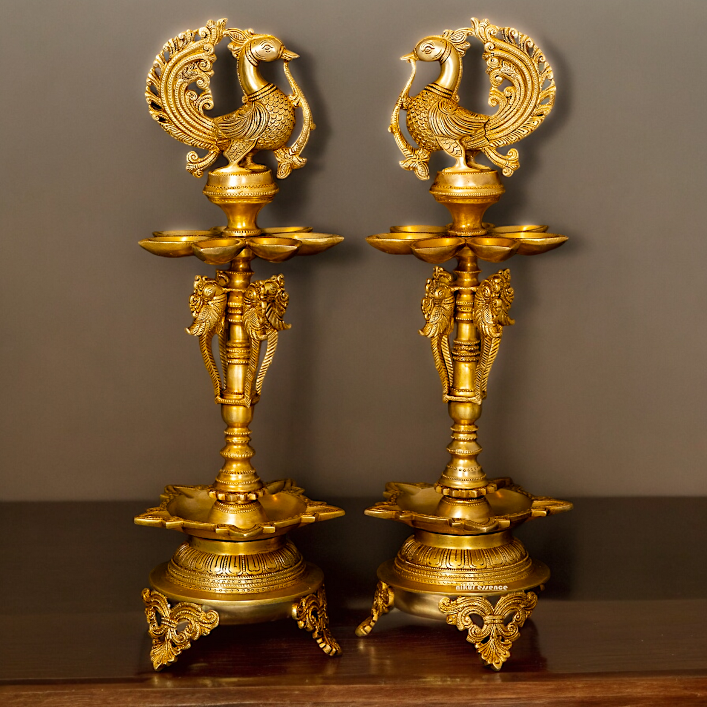 Buy Solid Brass Pair Peacock diya - 23 inches Nikuressence