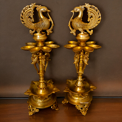 Buy Solid Brass Pair Peacock diya - 23 inches Nikuressence