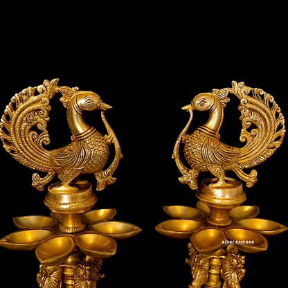 Buy Solid Brass Pair Peacock diya - 23 inches Nikuressence