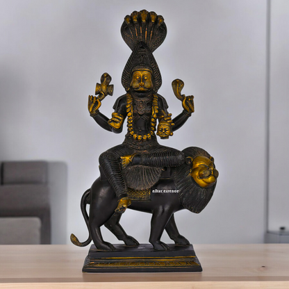 Superfine Brass Black Durga Maa Sitting on Lion with Sheshnag Idol - 19.094 inches Nikuressence