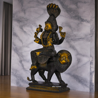 Superfine Brass Black Durga Maa Sitting on Lion with Sheshnag Idol - 19.094 inches Nikuressence