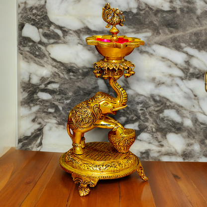 Shop Big Brass Elephant Oil lamp Diya - 17.992 inches Nikuressence