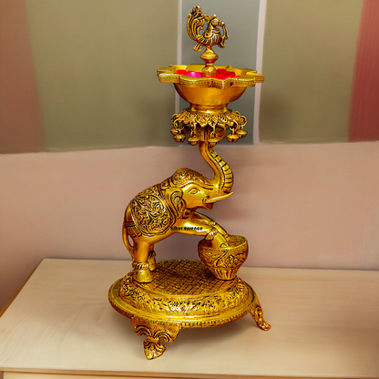 Shop Big Brass Elephant Oil lamp Diya - 17.992 inches Nikuressence