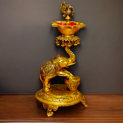 Shop Big Brass Elephant Oil lamp Diya - 17.992 inches Nikuressence