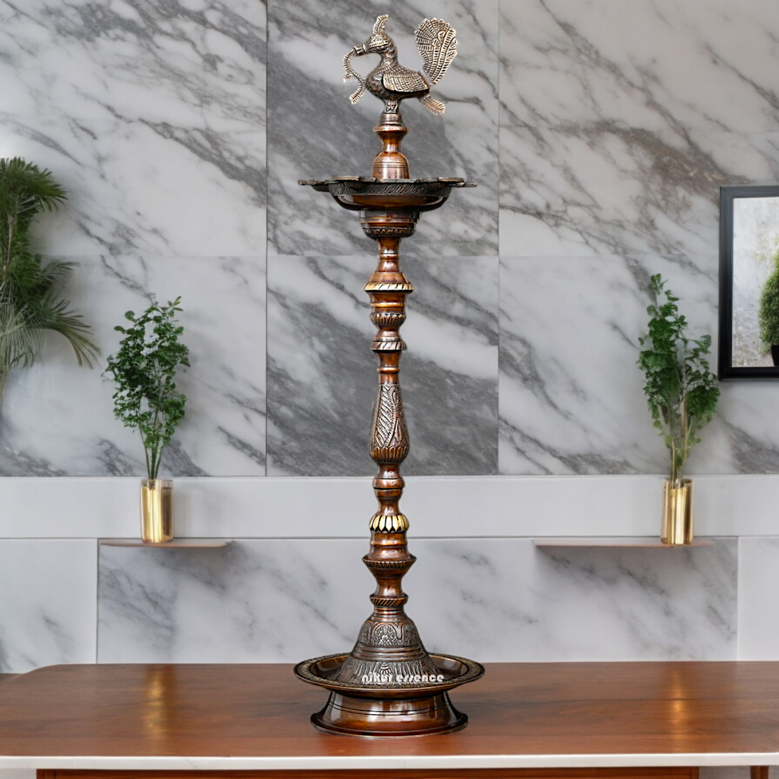 Buy Large Brass Peacock Diya Lamp - 36 inches Nikuressence