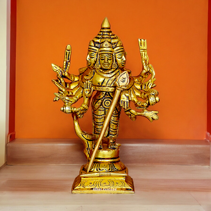 Buy antique Brass shanmugar Murugan Kartikeya idol - 6 inches Nikuressence