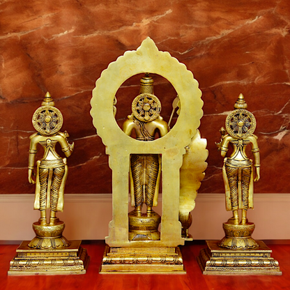 Solid Brass Lord Kartikeya Murugan Swamy with Devasena and Valli Idol Set - 16.5 inches Nikuressence