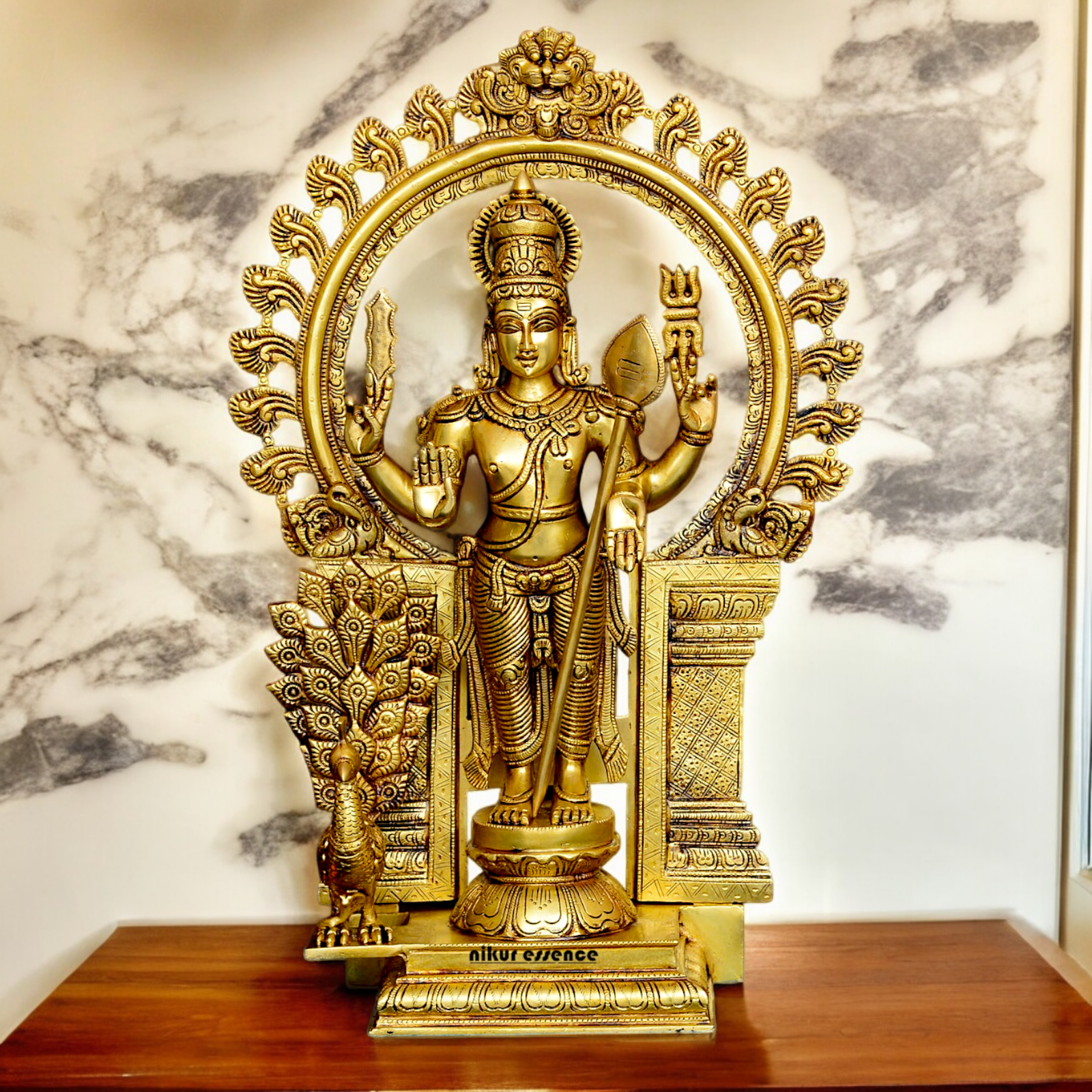 Shop Brass Murugan Kartikeya with Peacock idol - 22 inches Nikuressence