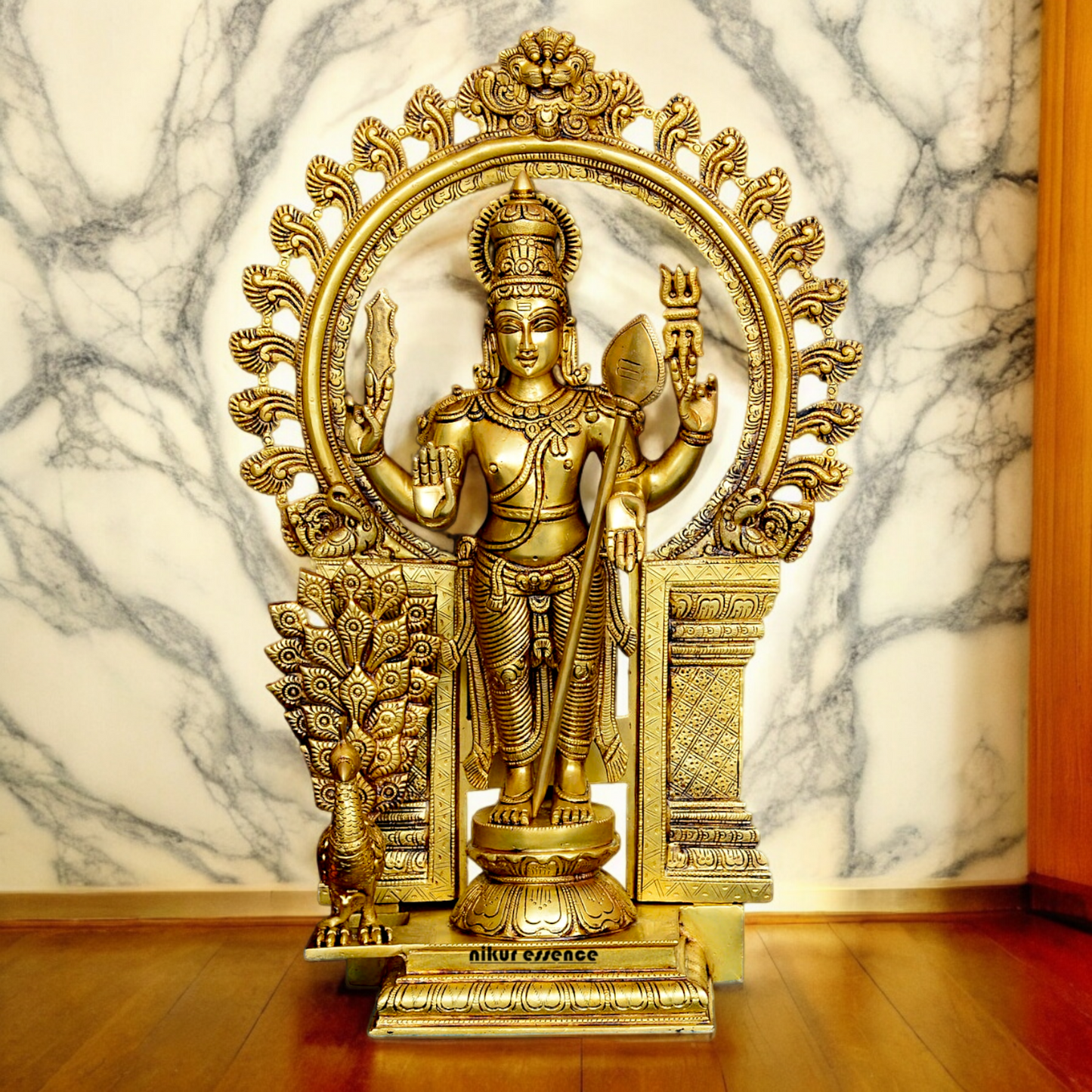 Shop Brass Murugan Kartikeya with Peacock idol - 22 inches Nikuressence