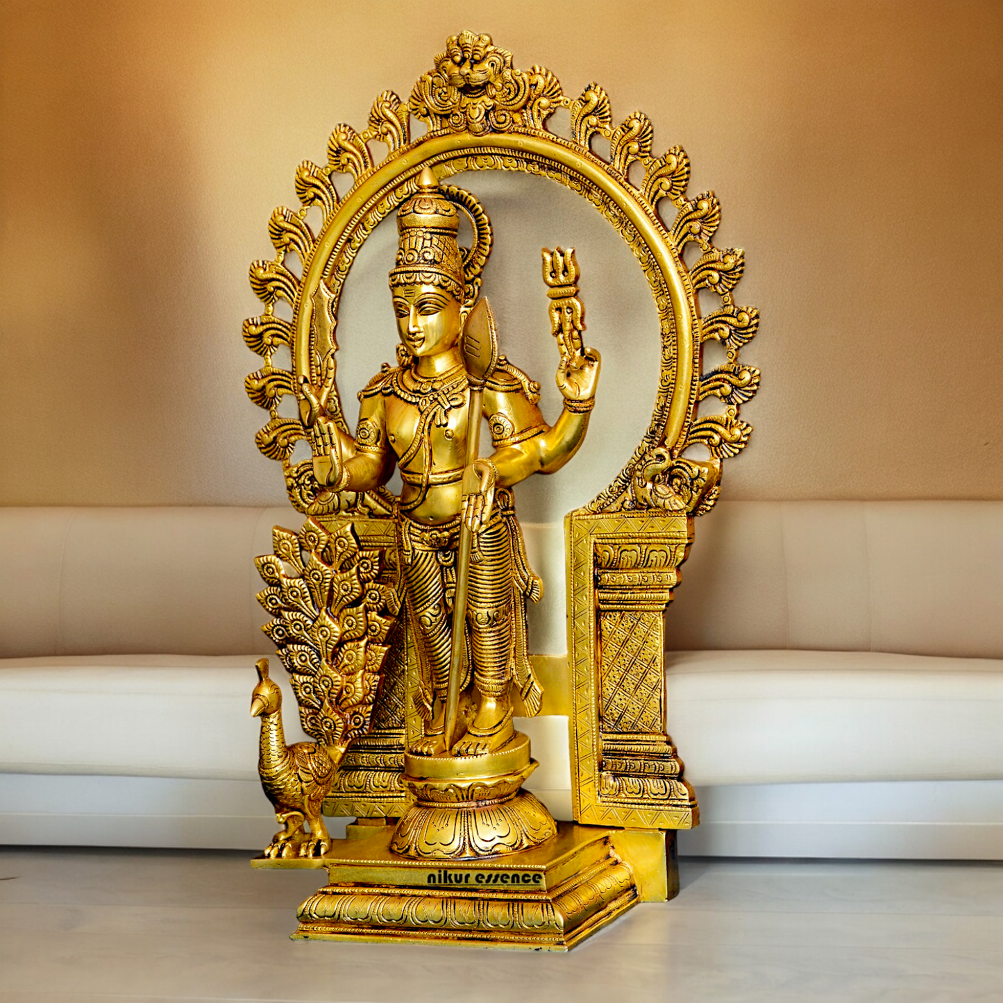 Shop Brass Murugan Kartikeya with Peacock idol - 22 inches Nikuressence