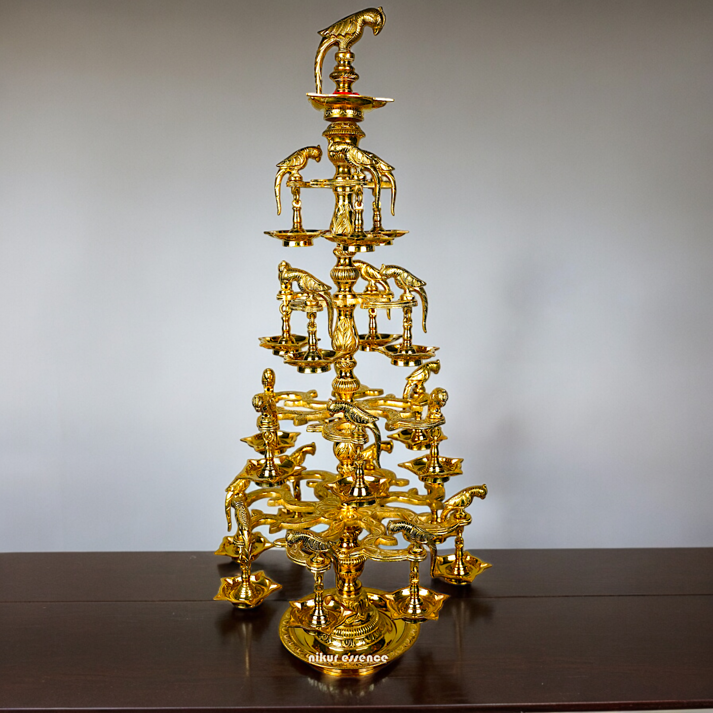 Solid Brass Parrot Diya Vilakku - 37 inches Nikuressence