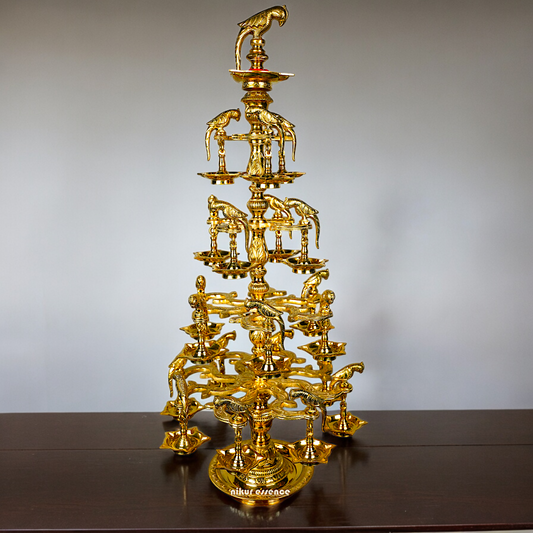Solid Brass Parrot Diya Vilakku - 37 inches Nikuressence