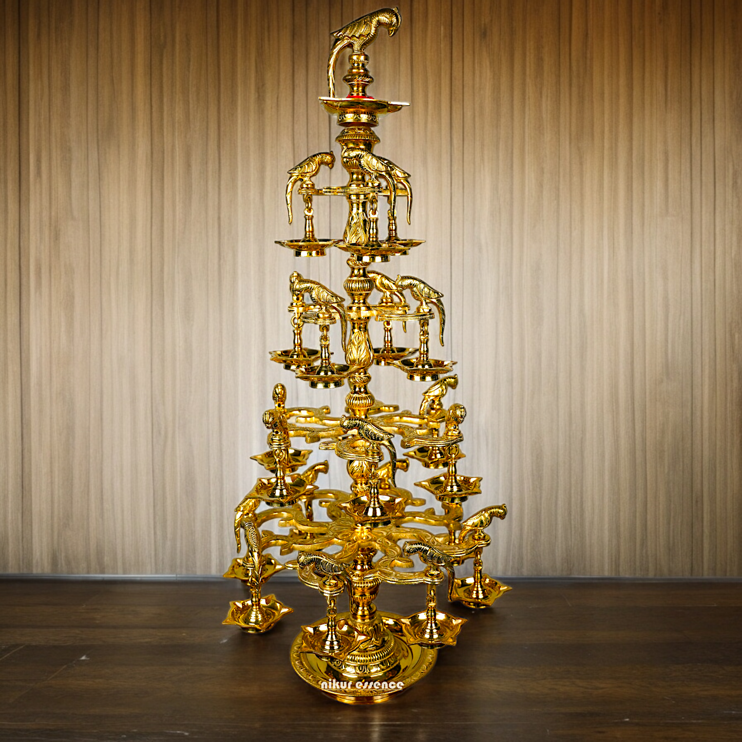 Solid Brass Parrot Diya Vilakku - 37 inches Nikuressence