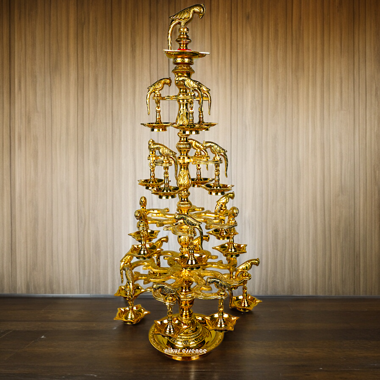 Solid Brass Parrot Diya Vilakku - 37 inches Nikuressence