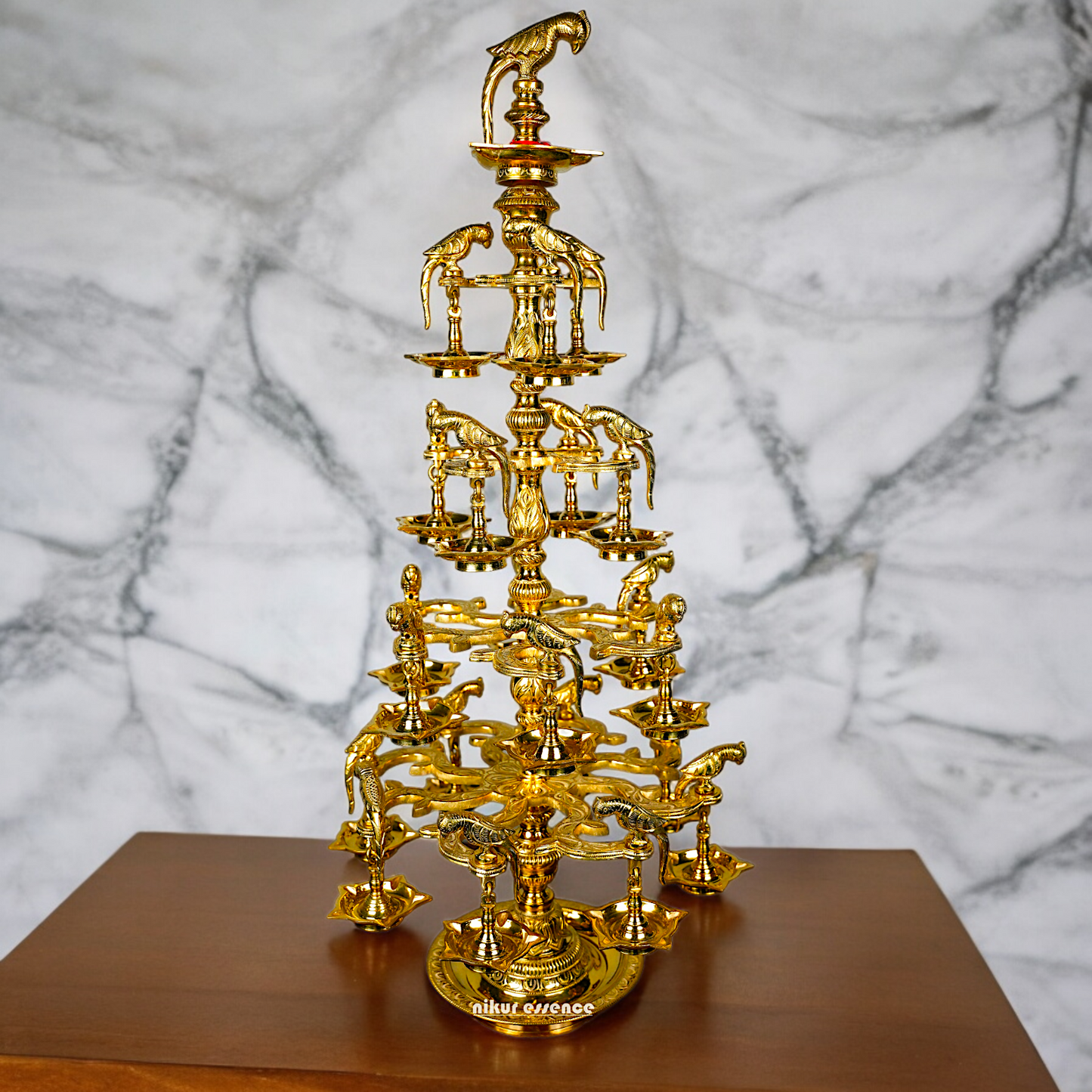 Solid Brass Parrot Diya Vilakku - 37 inches Nikuressence