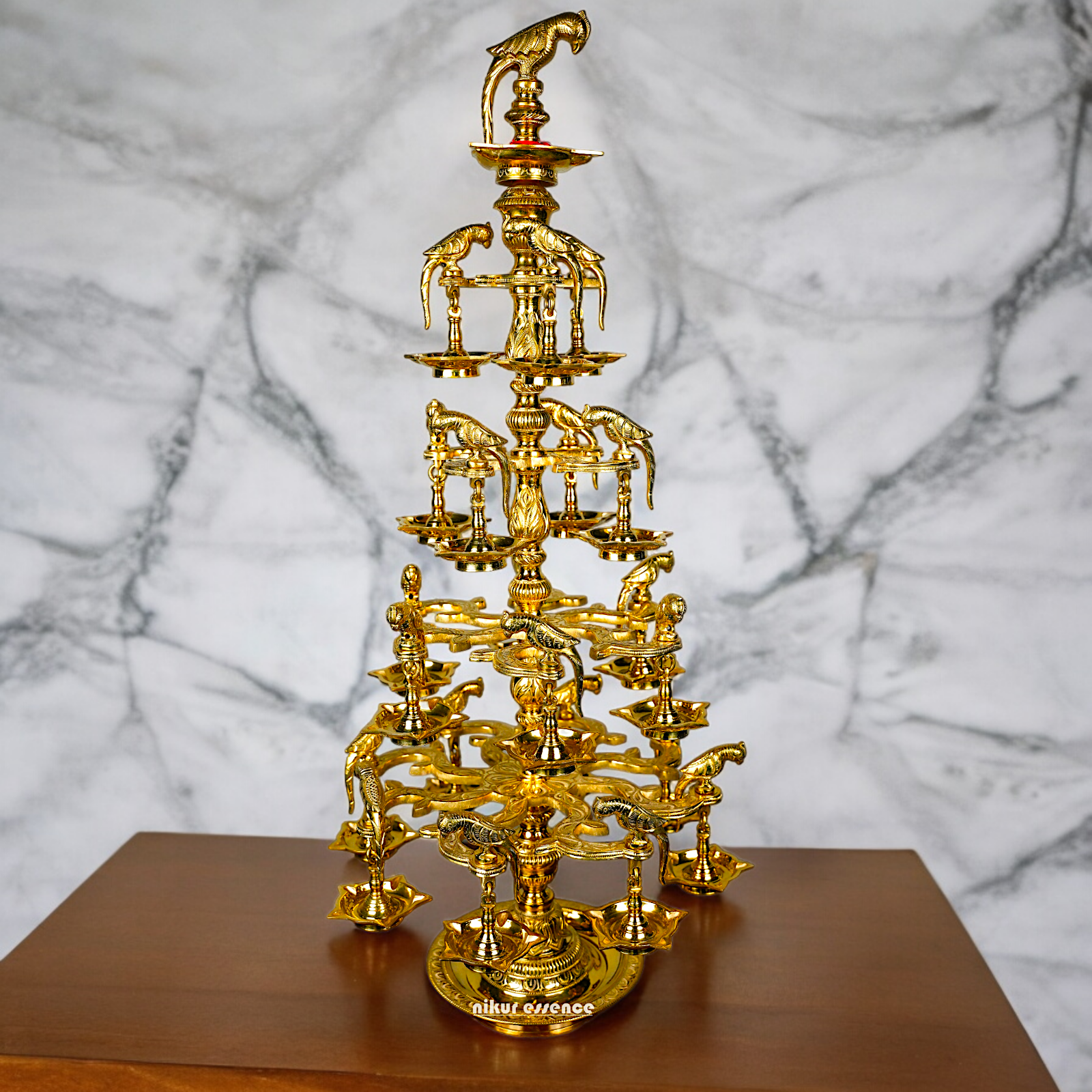 Solid Brass Parrot Diya Vilakku - 37 inches Nikuressence