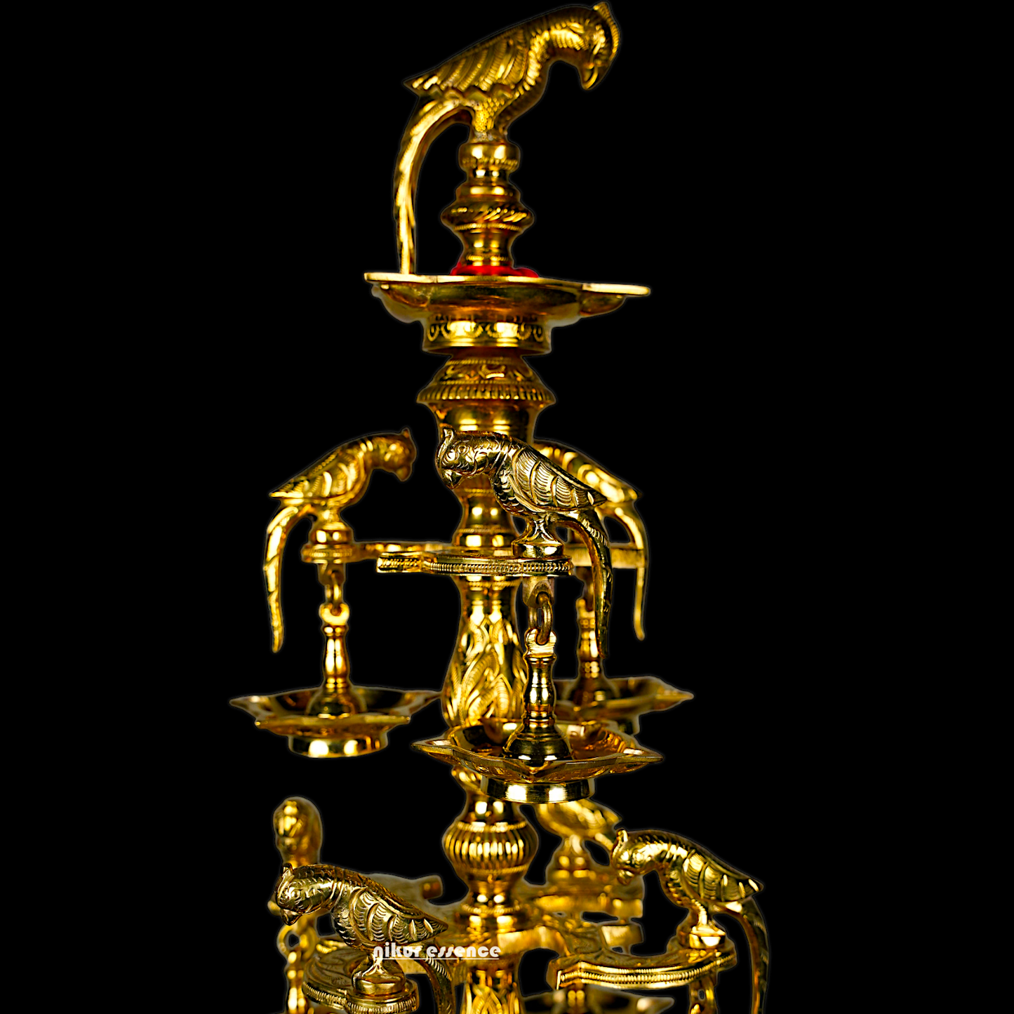 Solid Brass Parrot Diya Vilakku - 37 inches Nikuressence