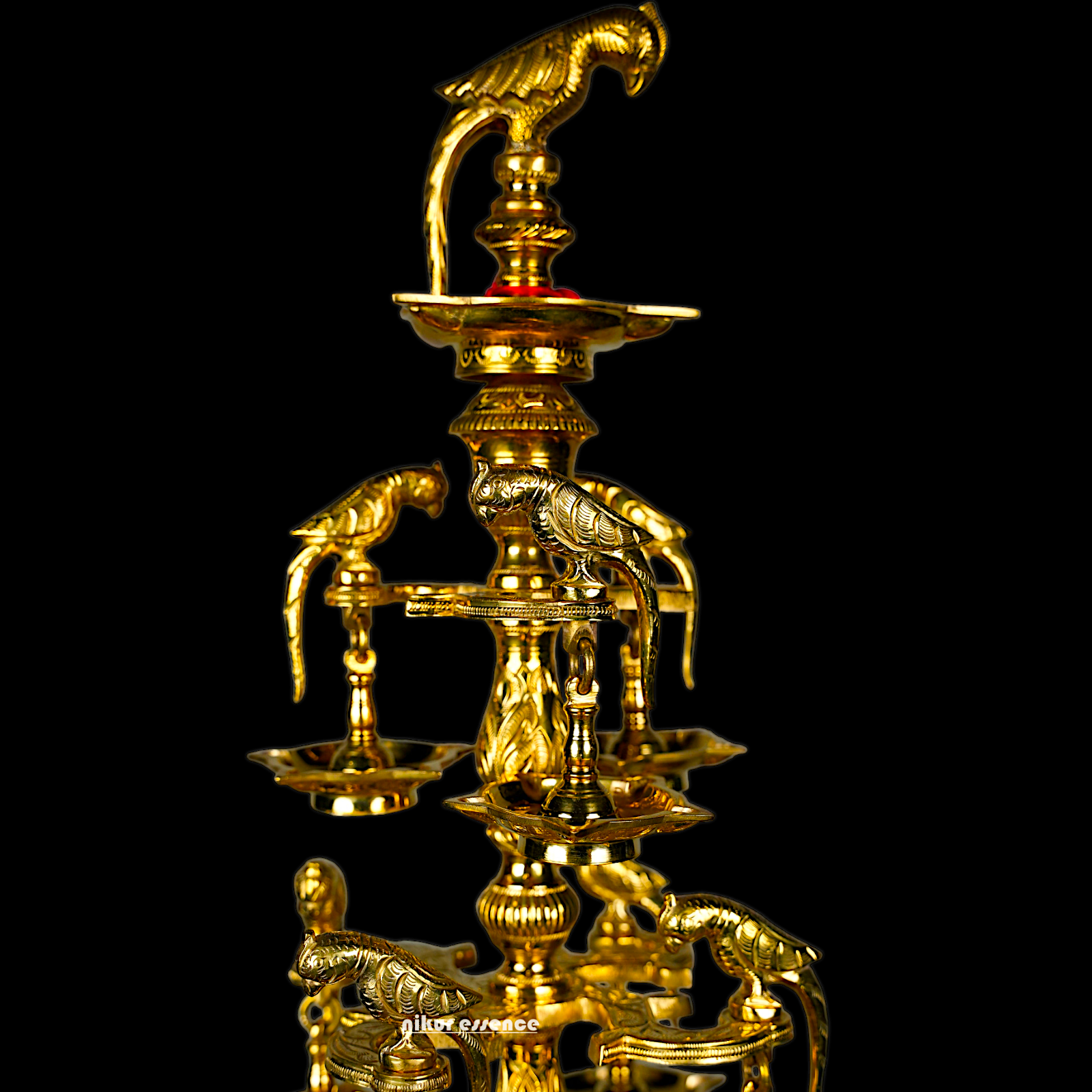 Solid Brass Parrot Diya Vilakku - 37 inches Nikuressence