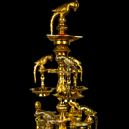 Solid Brass Parrot Diya Vilakku - 37 inches Nikuressence
