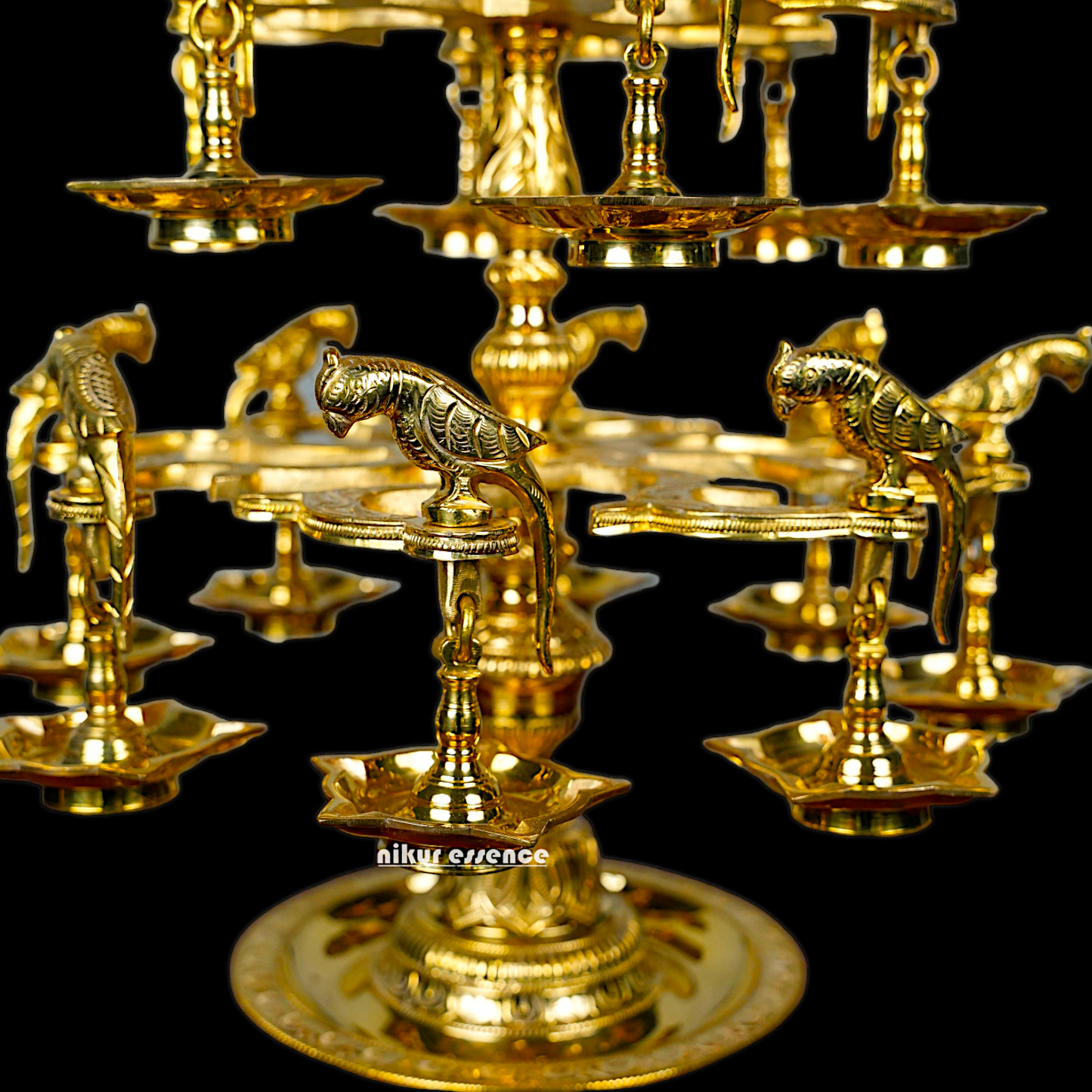 Solid Brass Parrot Diya Vilakku - 37 inches Nikuressence