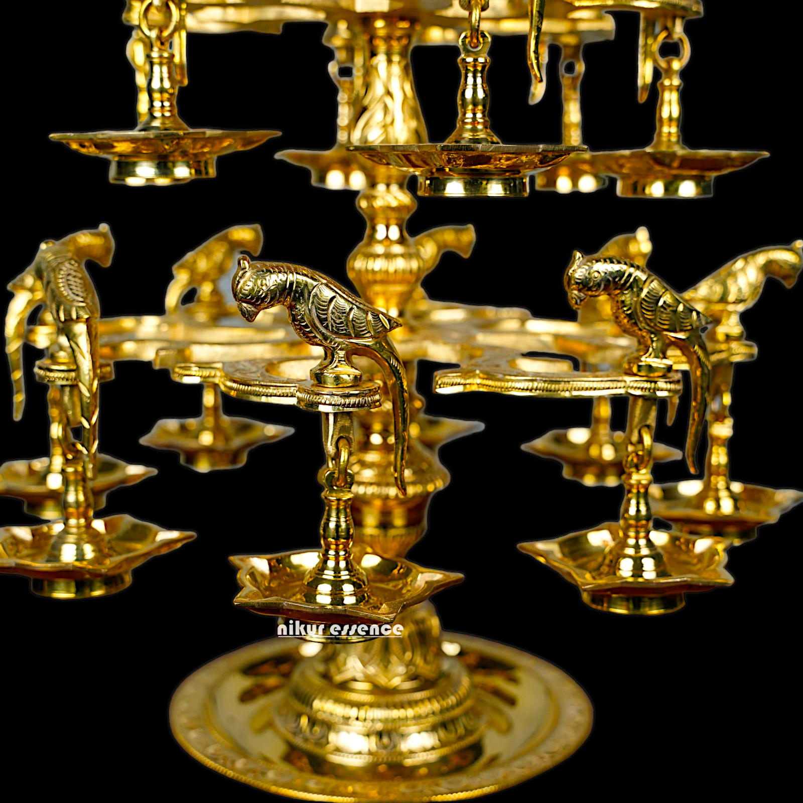 Solid Brass Parrot Diya Vilakku - 37 inches Nikuressence
