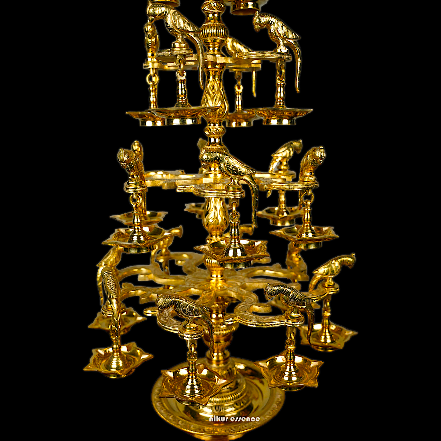 Solid Brass Parrot Diya Vilakku - 37 inches Nikuressence