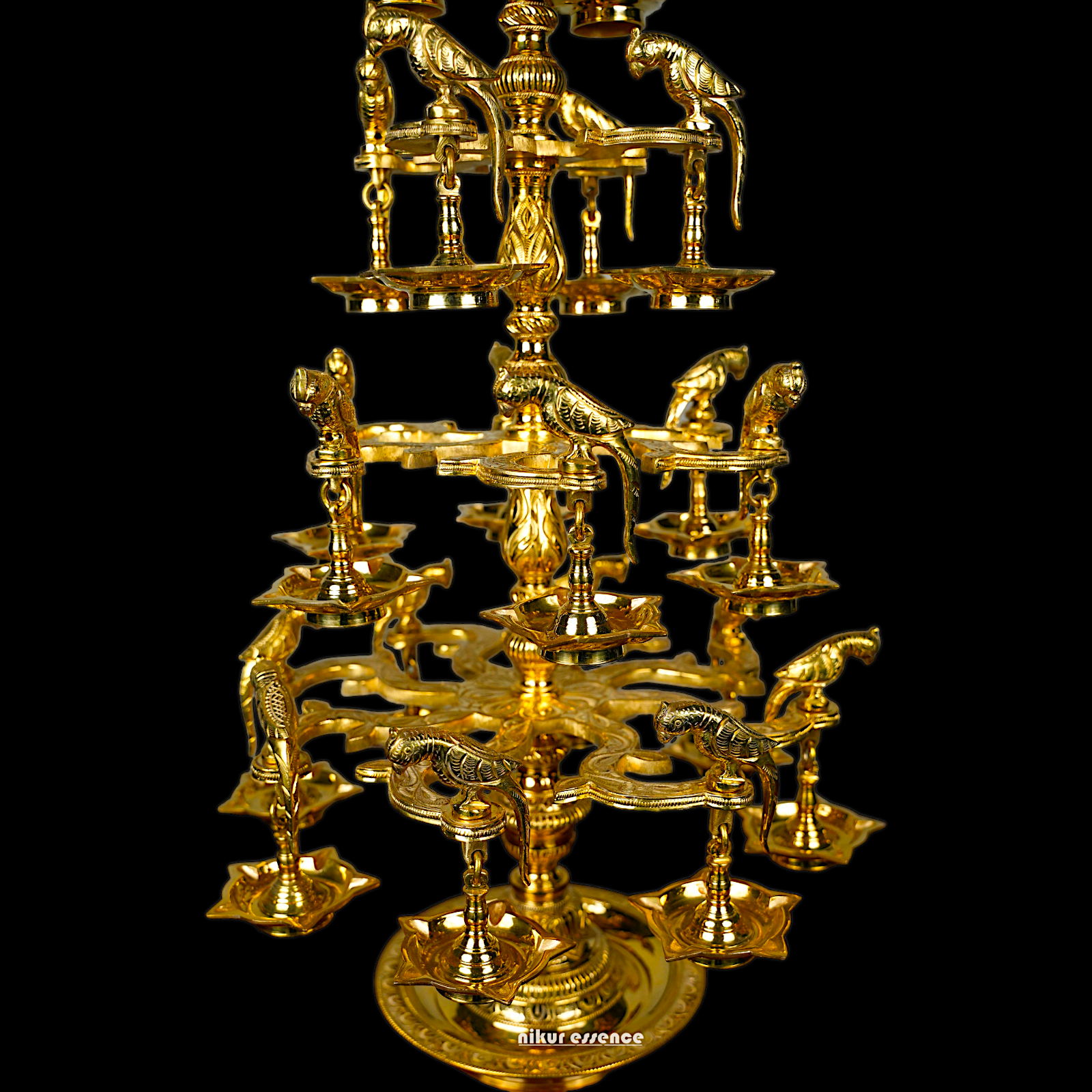 Solid Brass Parrot Diya Vilakku - 37 inches Nikuressence
