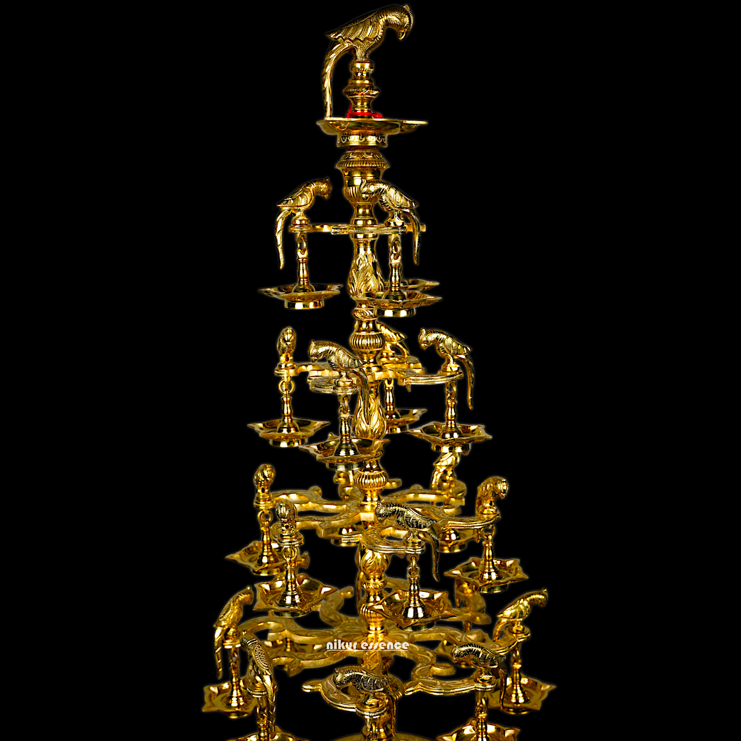 Solid Brass Parrot Diya Vilakku - 37 inches Nikuressence