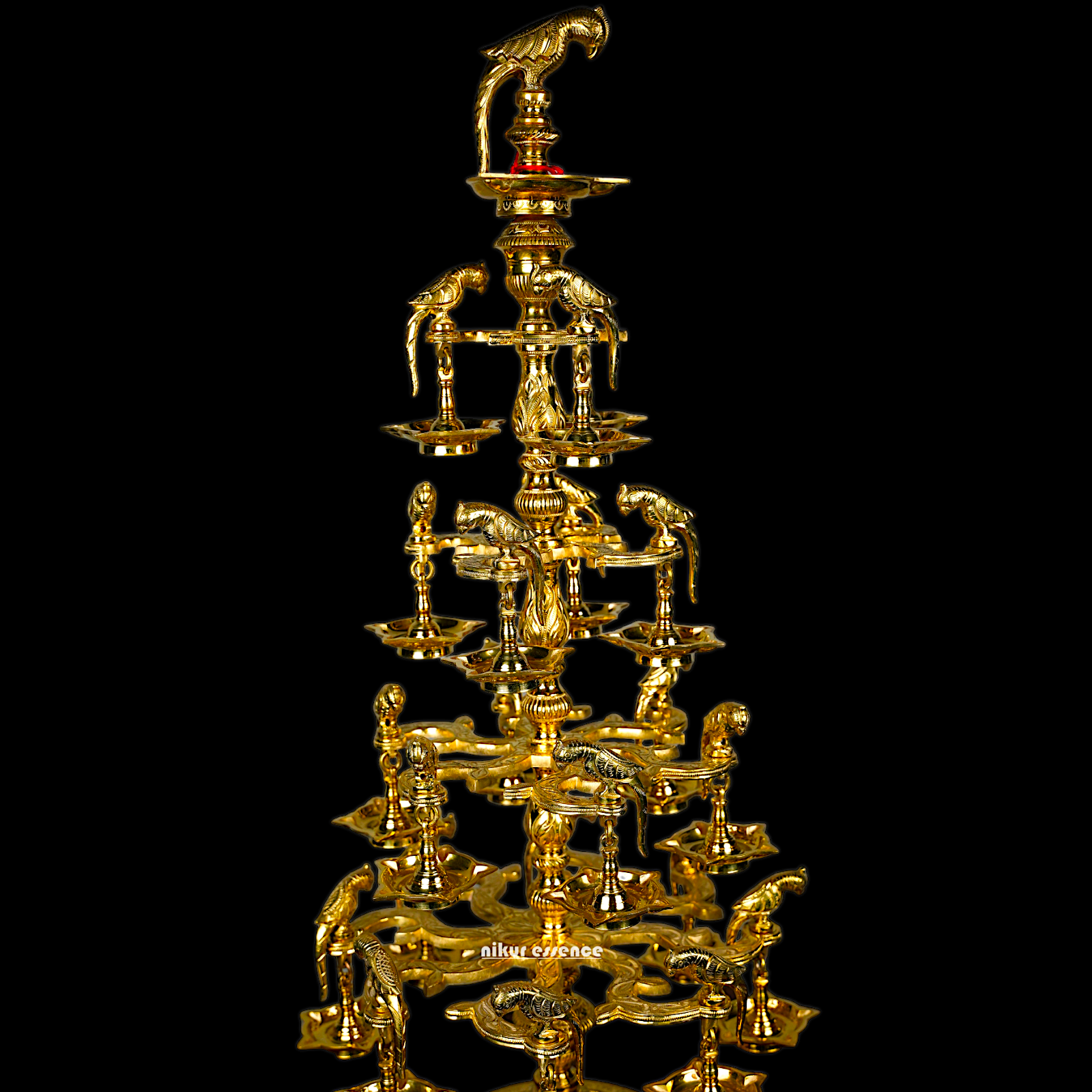 Solid Brass Parrot Diya Vilakku - 37 inches Nikuressence