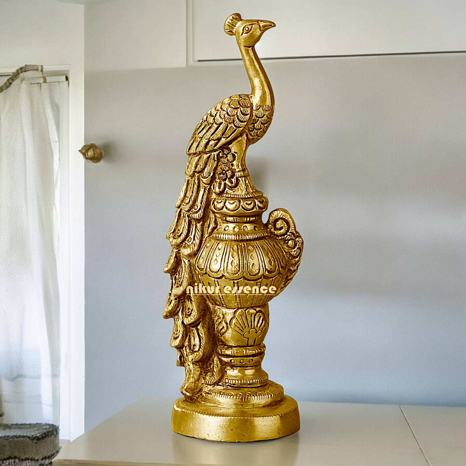 Solid Brass Beautiful Peacock Statue - 17.78 cm Nikuressence