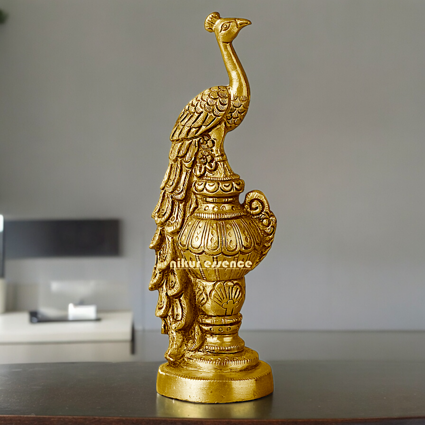 Solid Brass Beautiful Peacock Statue - 17.78 cm Nikuressence