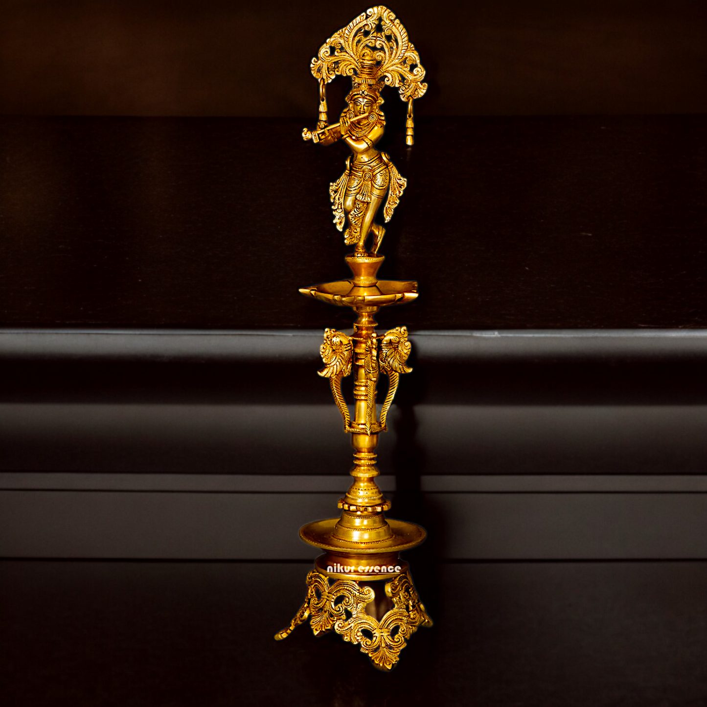 Solid Brass Krishna Stand Diya - 71 cm Nikuressence