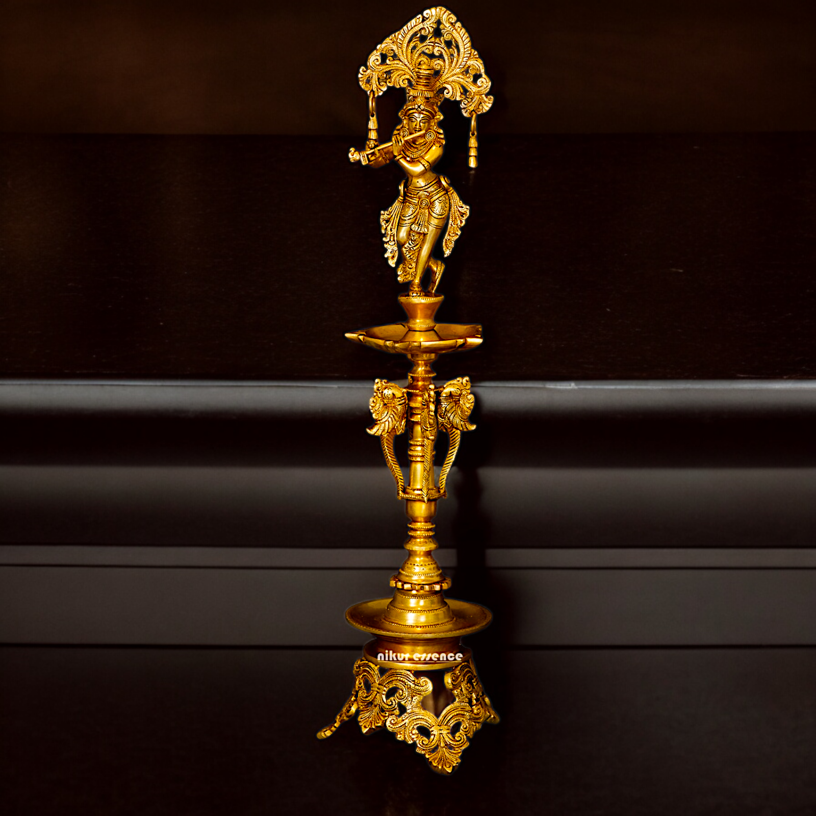 Solid Brass Krishna Stand Diya - 71 cm Nikuressence