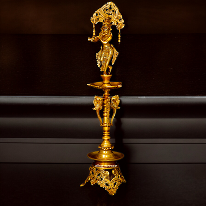 Solid Brass Krishna Stand Diya - 71 cm Nikuressence