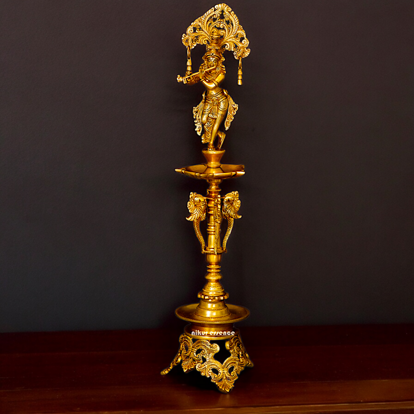 Solid Brass Krishna Stand Diya - 71 cm Nikuressence