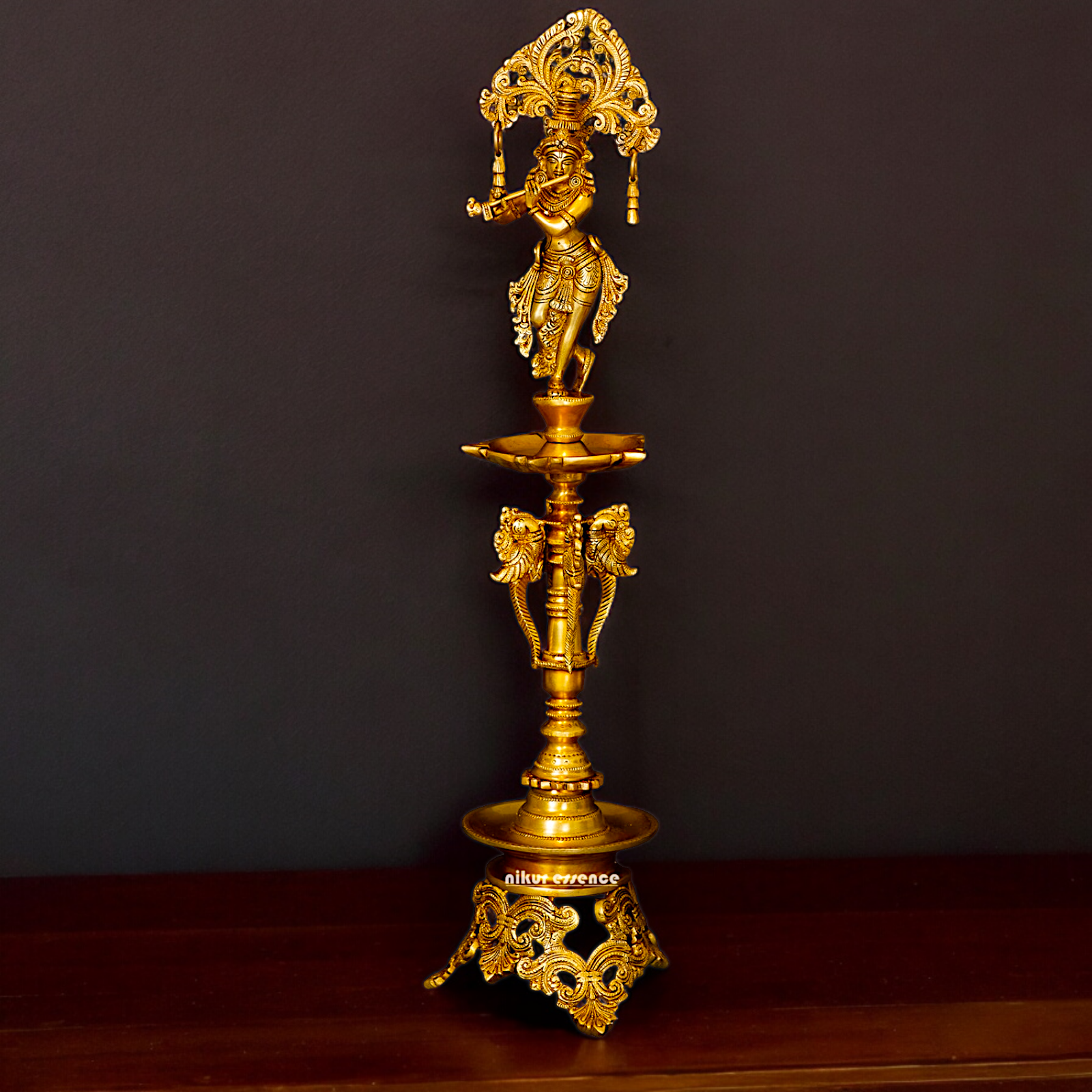 Solid Brass Krishna Stand Diya - 71 cm Nikuressence