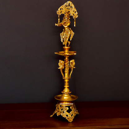 Solid Brass Krishna Stand Diya - 71 cm Nikuressence