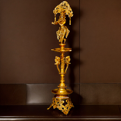 Solid Brass Krishna Stand Diya - 71 cm Nikuressence