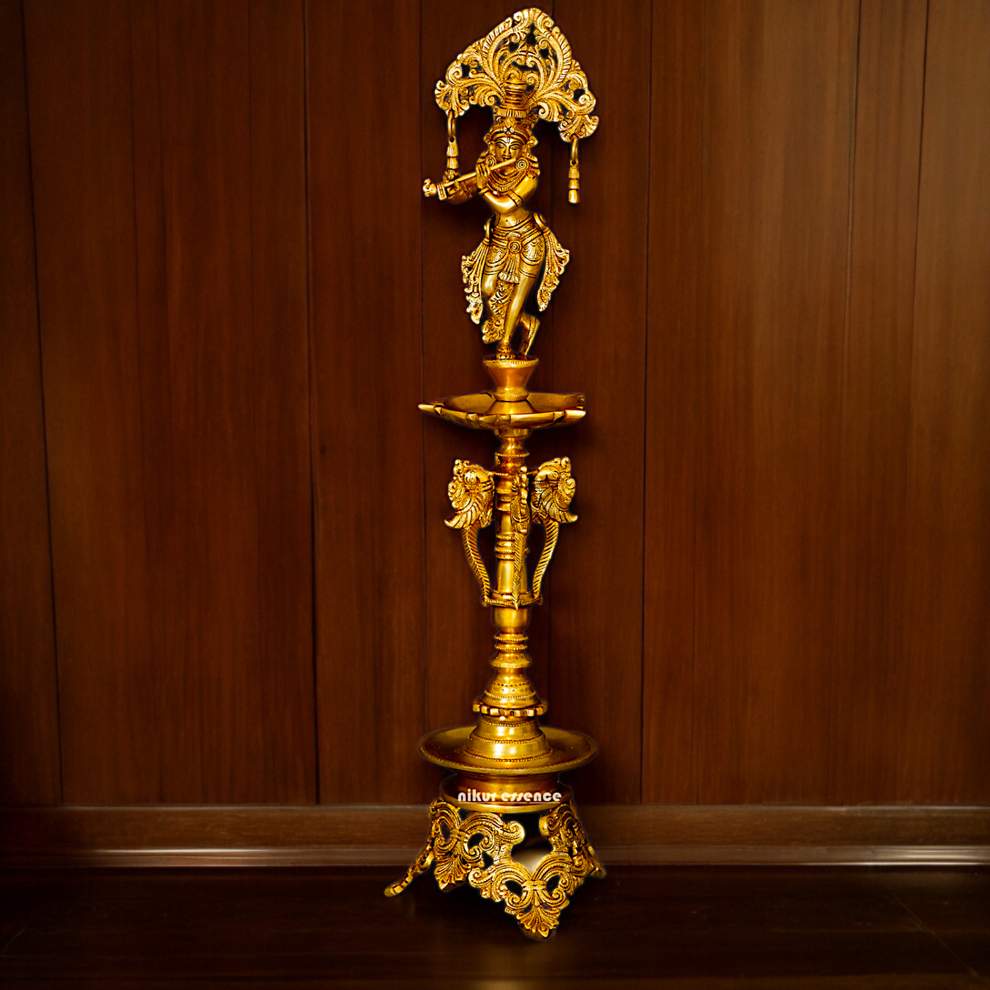 Solid Brass Krishna Stand Diya - 71 cm Nikuressence