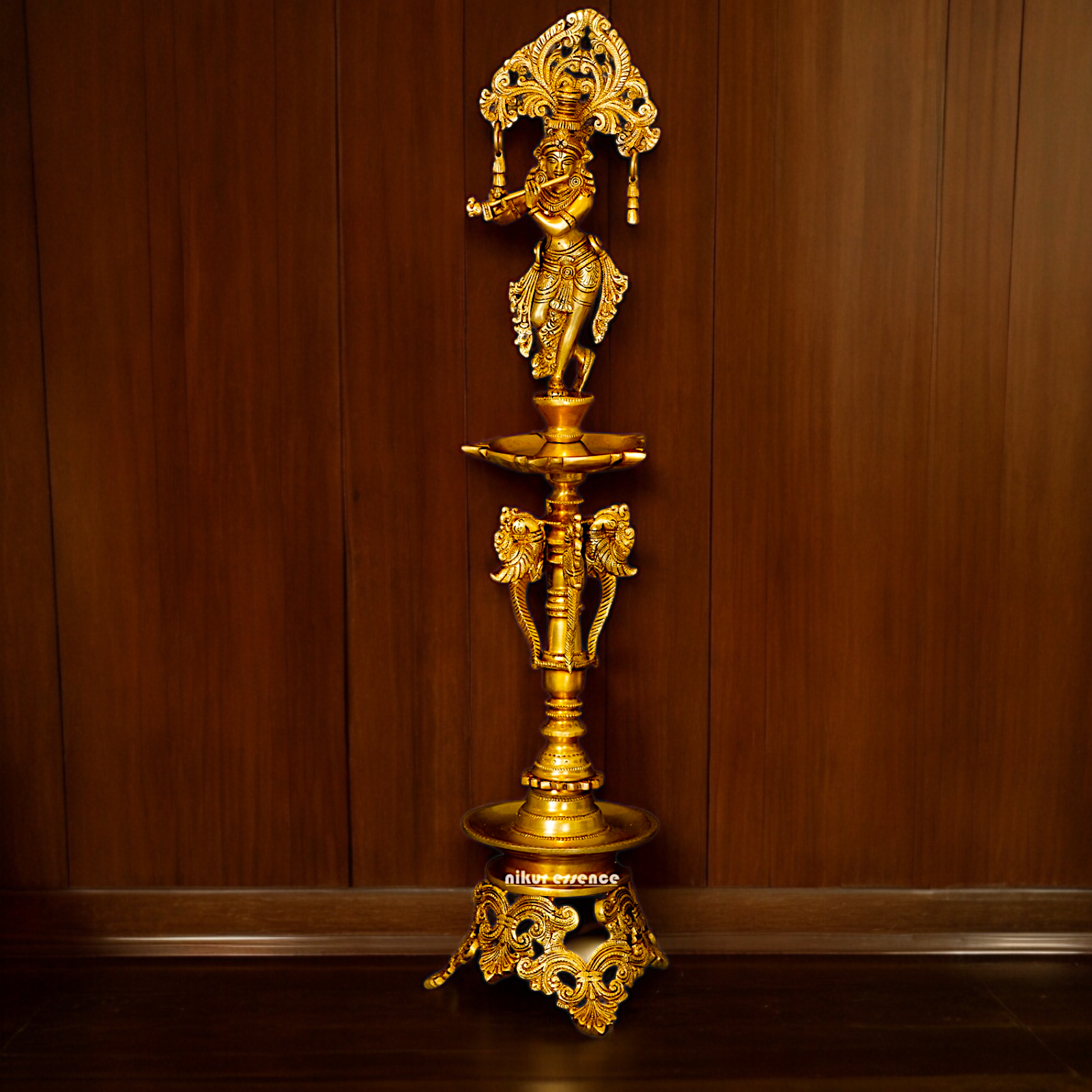 Solid Brass Krishna Stand Diya - 71 cm Nikuressence
