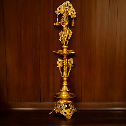 Solid Brass Krishna Stand Diya - 71 cm Nikuressence