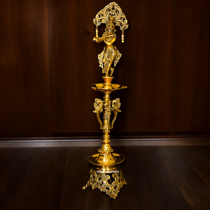 Solid Brass Krishna Stand Diya - 71 cm Nikuressence