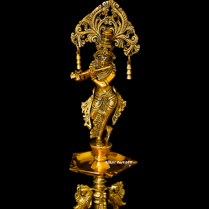 Solid Brass Krishna Stand Diya - 71 cm Nikuressence