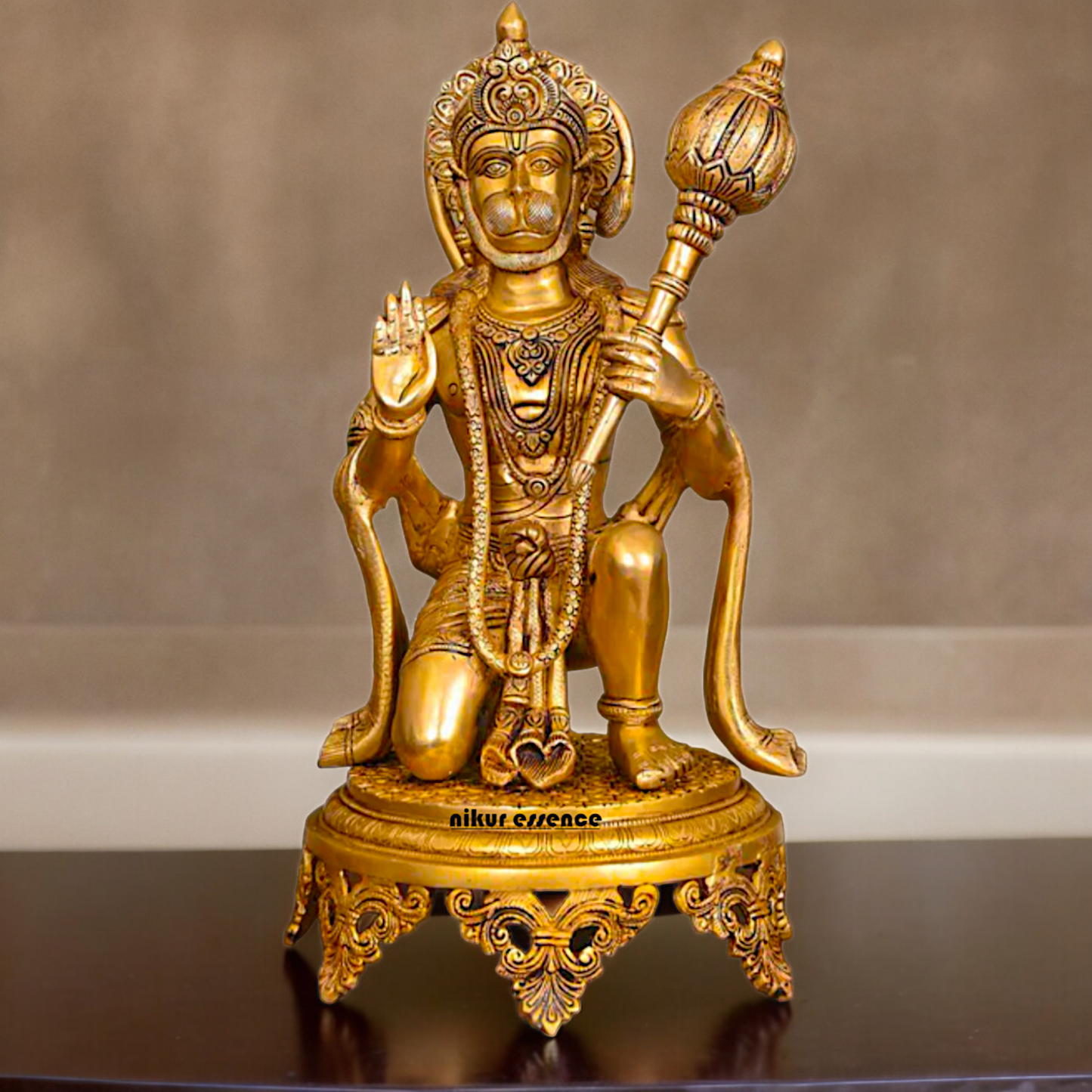 Large Solid Brass Hanuman Sitting Idol - 51 cm Nikuressence