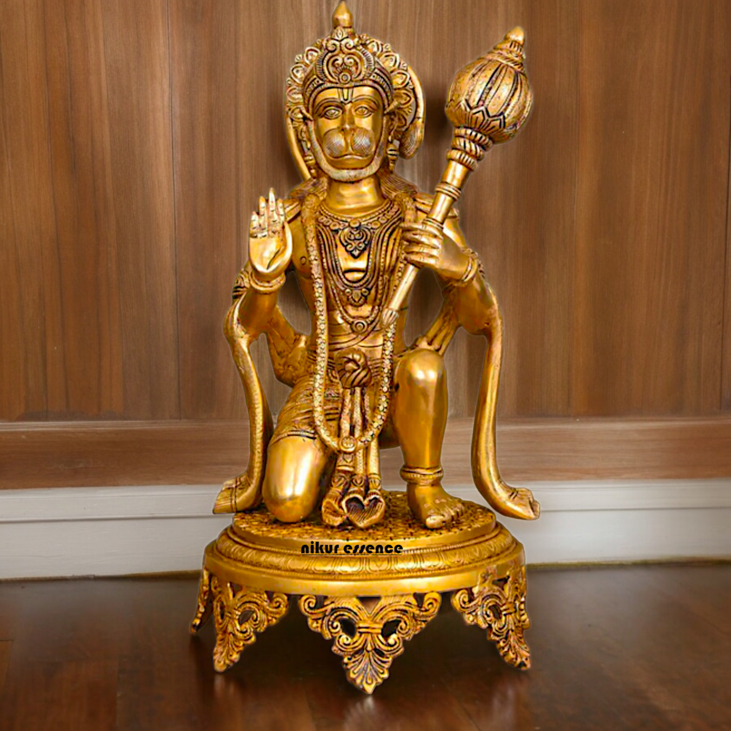 Large Solid Brass Hanuman Sitting Idol - 51 cm Nikuressence