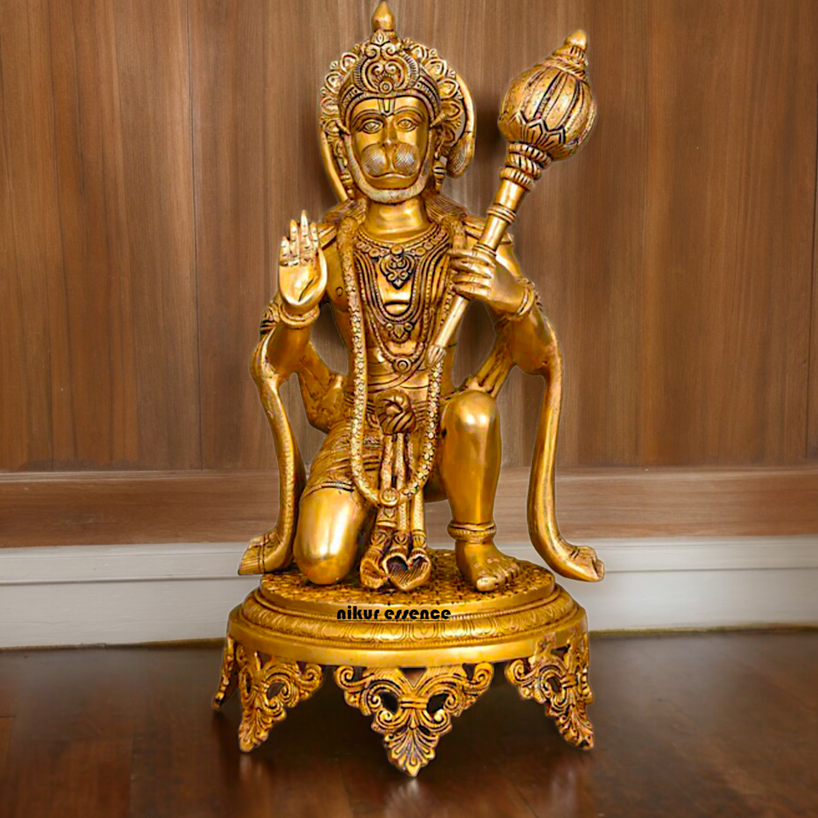 Large Solid Brass Hanuman Sitting Idol - 51 cm Nikuressence
