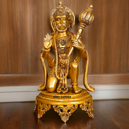 Large Solid Brass Hanuman Sitting Idol - 51 cm Nikuressence