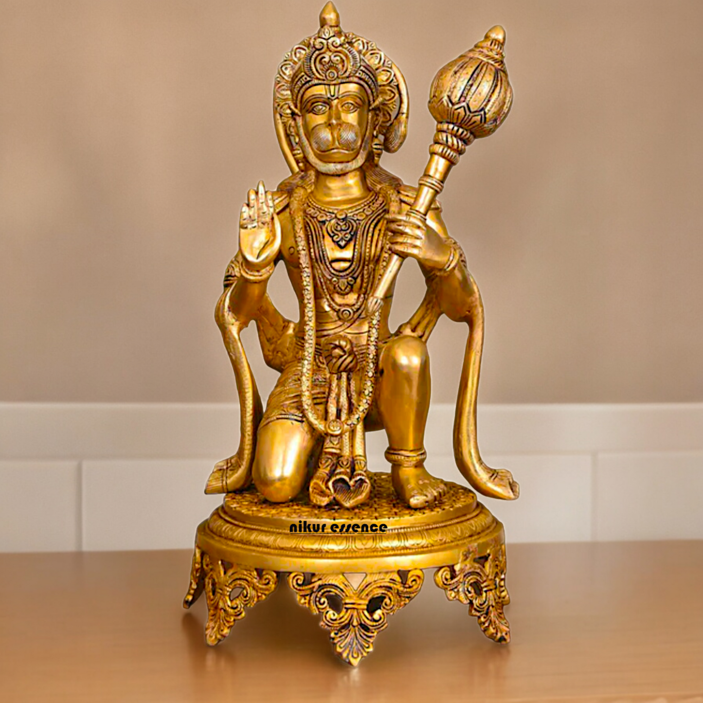 Large Solid Brass Hanuman Sitting Idol - 51 cm Nikuressence